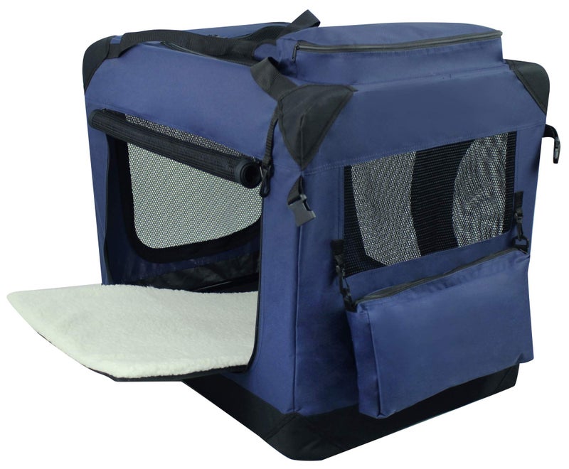 EliteField 3-Door Folding Soft Dog Crate with Carrying Bag and Fleece Bed (2 Year Warranty), Indoor & Outdoor Pet Home (20" L x 14" W x 14" H, Navy Blue) - Image 2